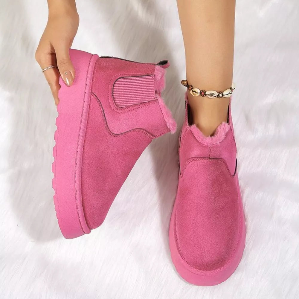 Suede Round Toe Platform Ankle Boots