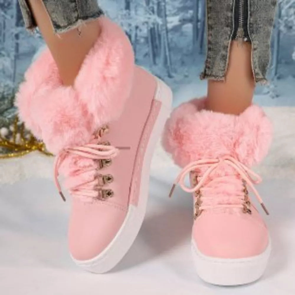 Fluffy Cuff Round-toe Platform Boots
