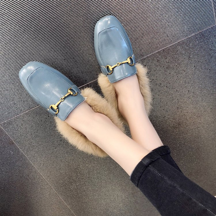 Women’s faux fur-lined square-toe mules