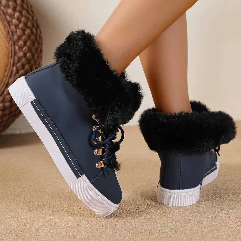 Fluffy Cuff Round-toe Platform Boots