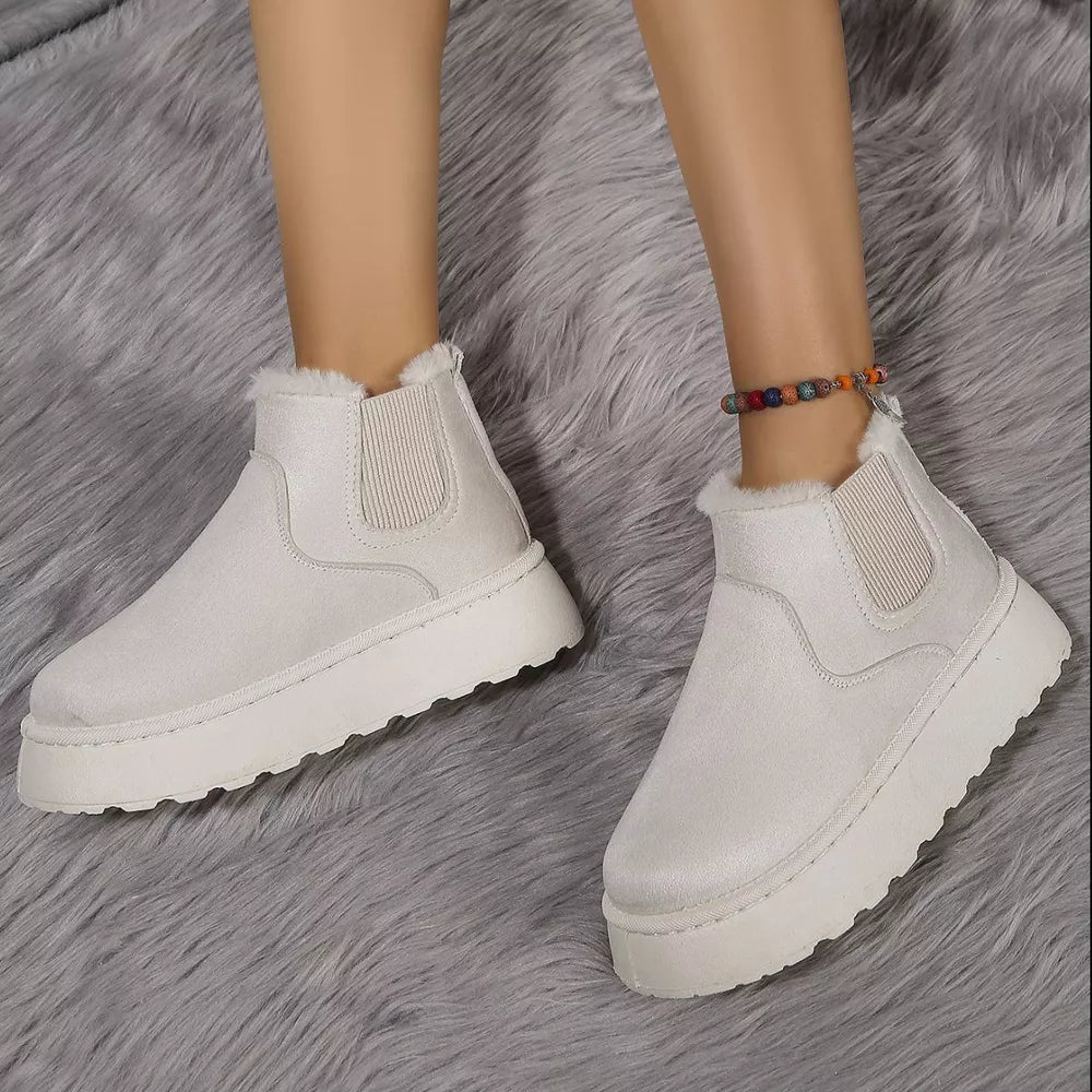 Suede Round Toe Platform Ankle Boots