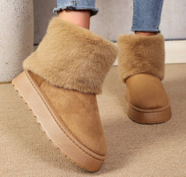 Women's fold over furry cuff platform suede snow boots