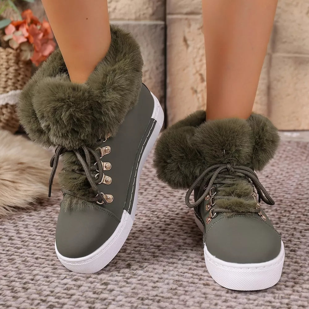 Fluffy Cuff Round-toe Platform Boots