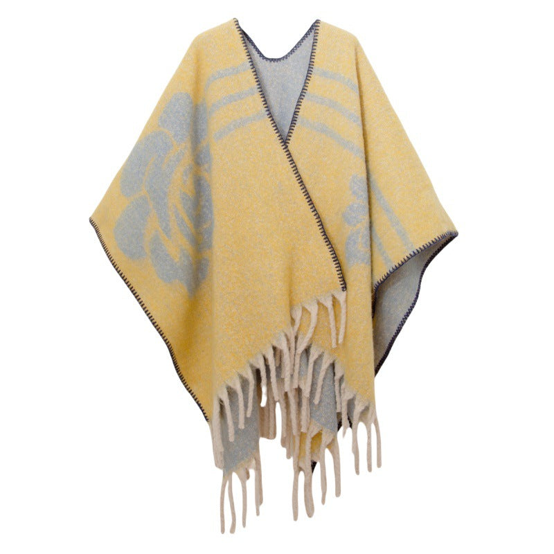 Fringed Jacquard Blanket Shawl Wrap Scarf