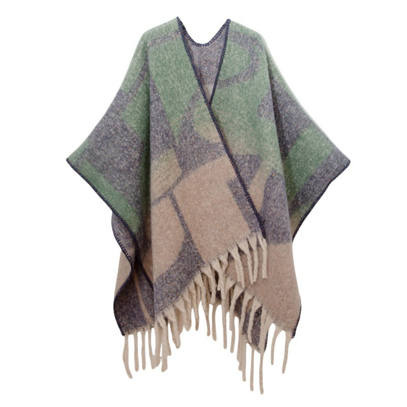 Fringed Jacquard Blanket Shawl Wrap Scarf