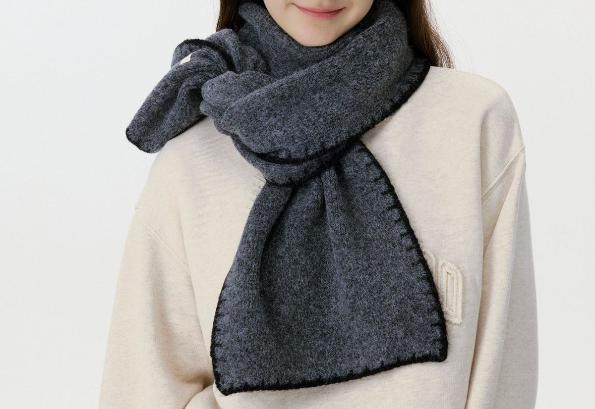 Blanket Stitch Trim Knit Winter Scarf