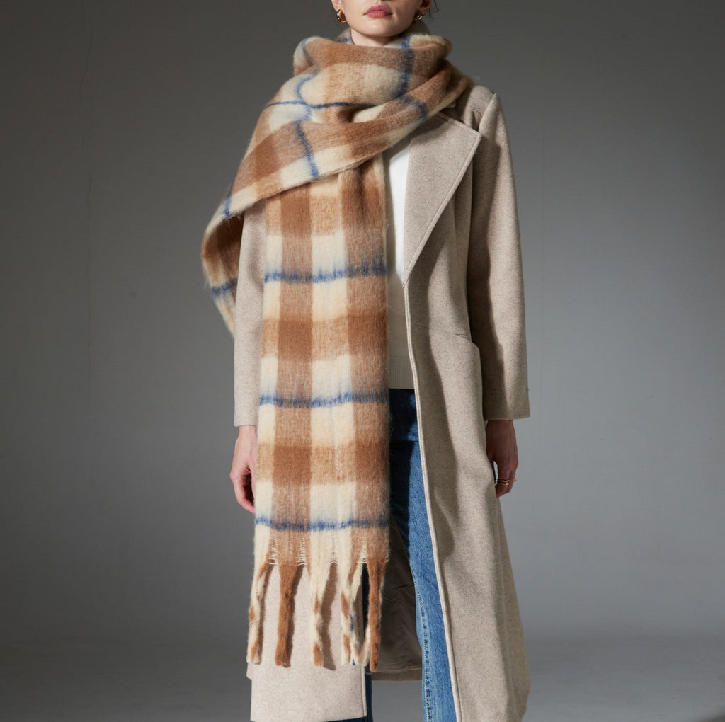 Brushed Check Tassel Blanket Scarf