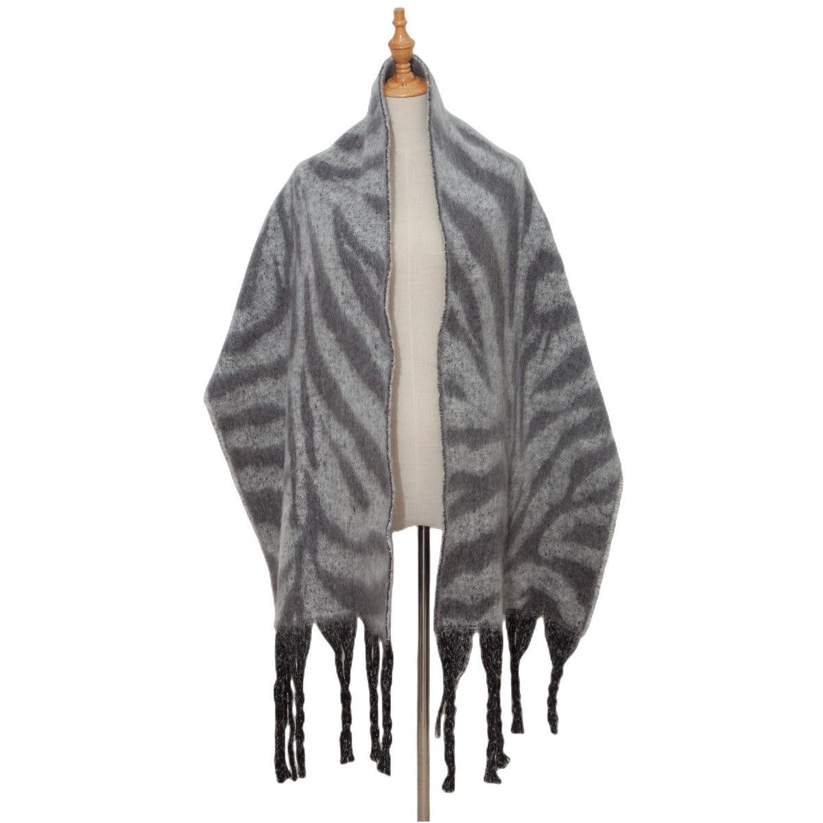 Zebra Stripe Fringed Blanket Scarf