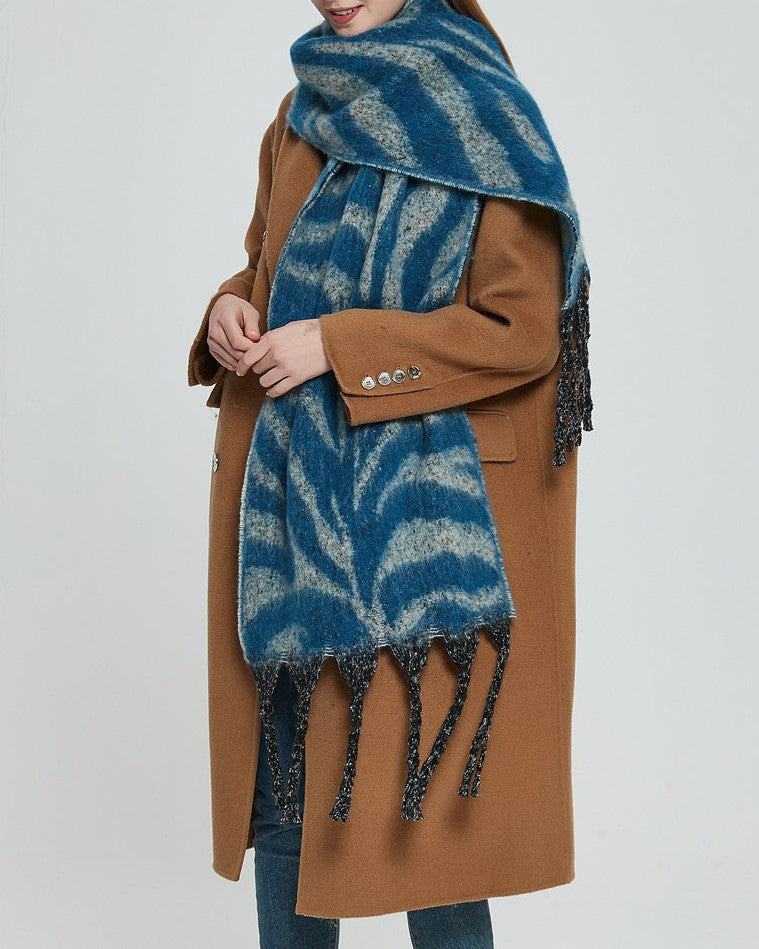 Zebra Stripe Fringed Blanket Scarf