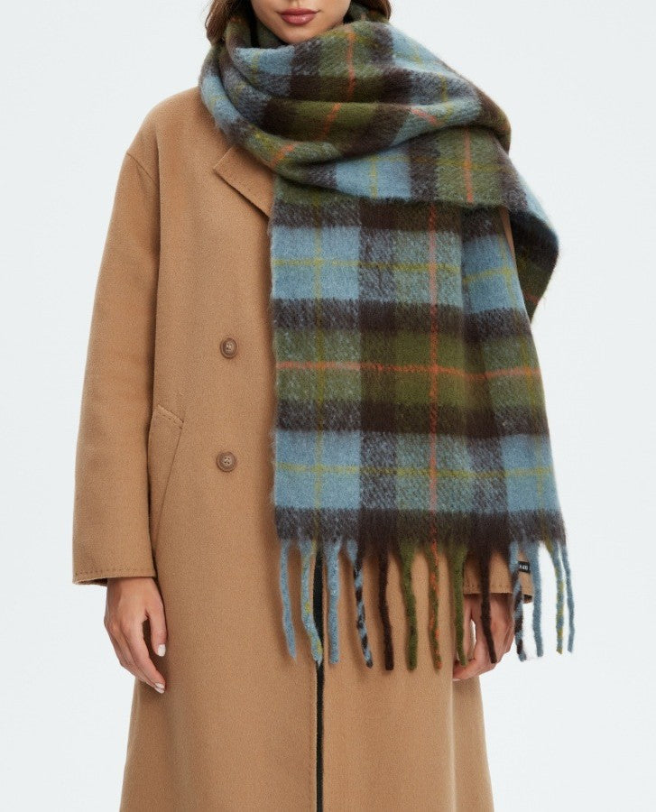 Brushed Check Fringe Blanket Scarf