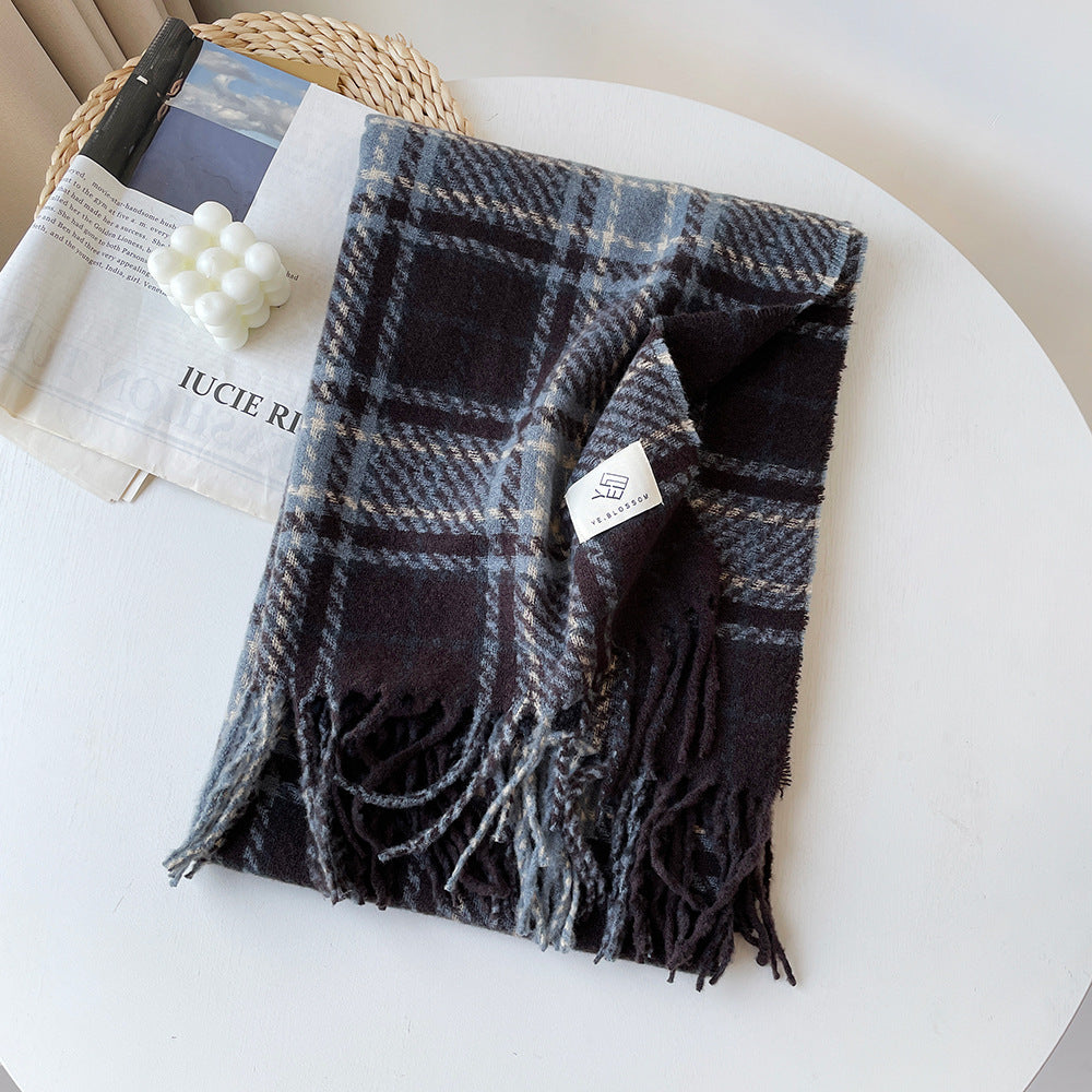 Oversized Plaid Tassel Blanket Scarf