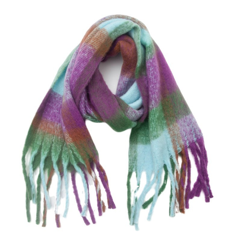Bold Check Fringed Blanket Wrap Scarf