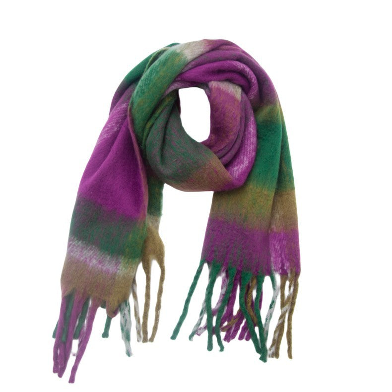 Bold Check Fringed Blanket Wrap Scarf