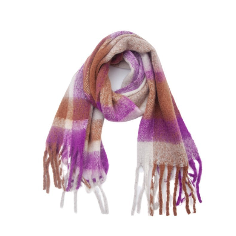 Bold Check Fringed Blanket Wrap Scarf