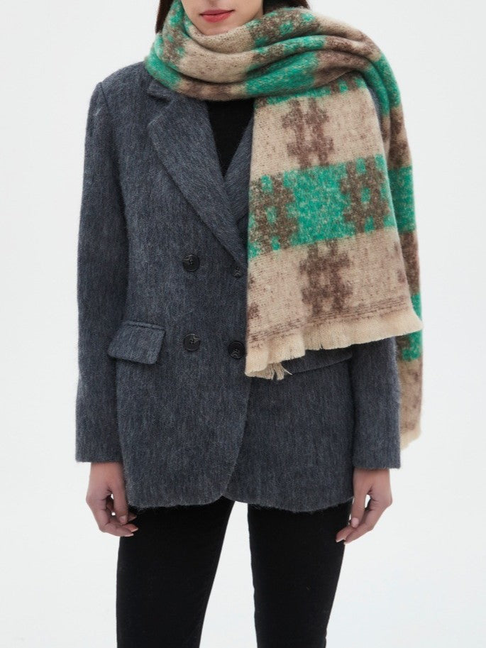 Brushed Grid Check Oversized Blanket Scarf