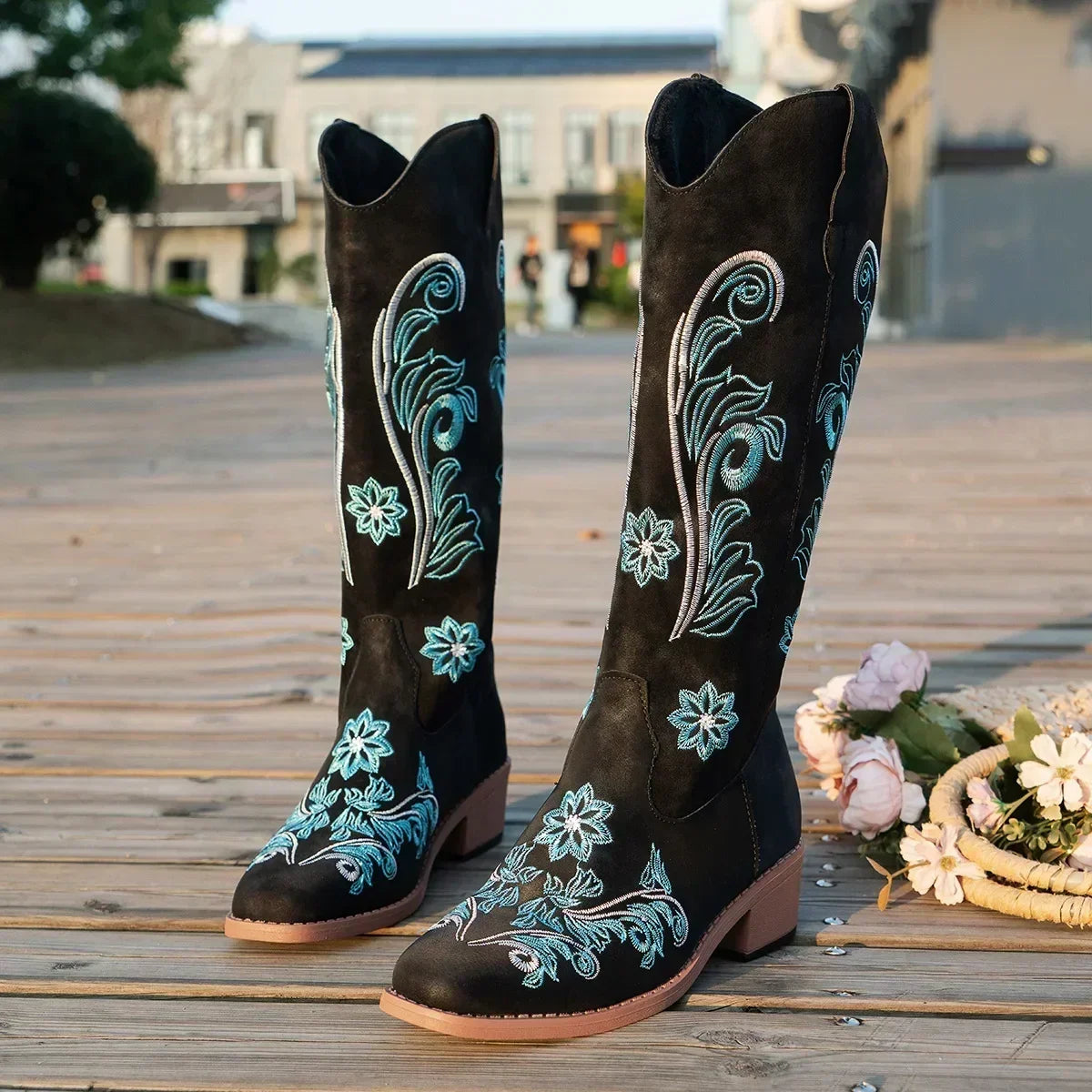 Waterproof Embroidered Riding Boots