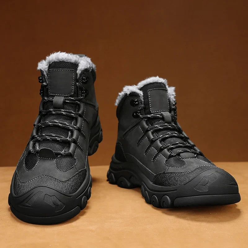 Men's Genuine Leather Ankle Boots - Plush-Lined Winter Boots