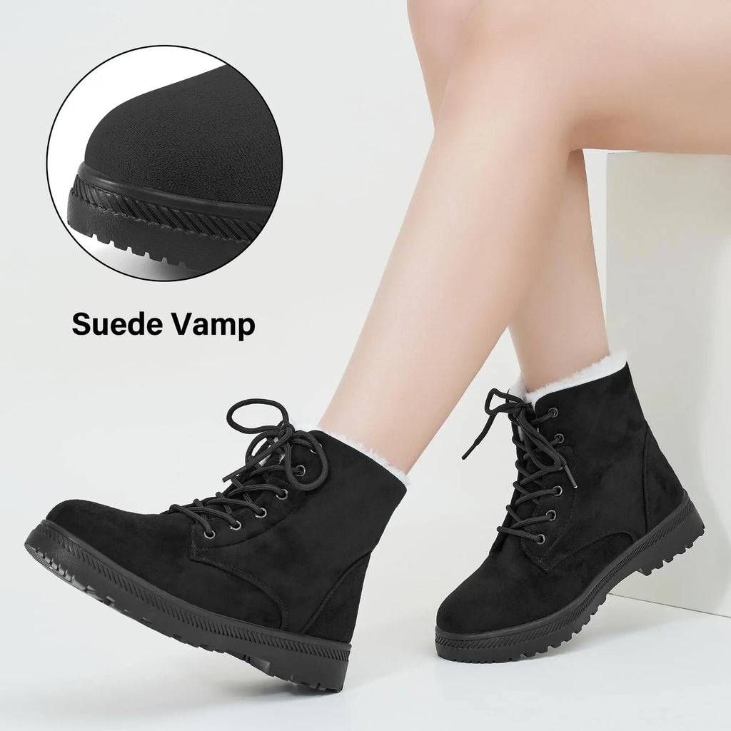 Women's Winter Snow Boots - Warm Fur-Lined Lace-Up Ankle Booties