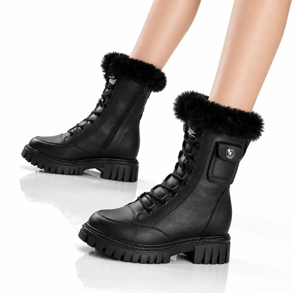 Women's faux-fur trim lace-up platform ankle boots