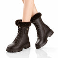 Women's faux-fur trim lace-up platform ankle boots