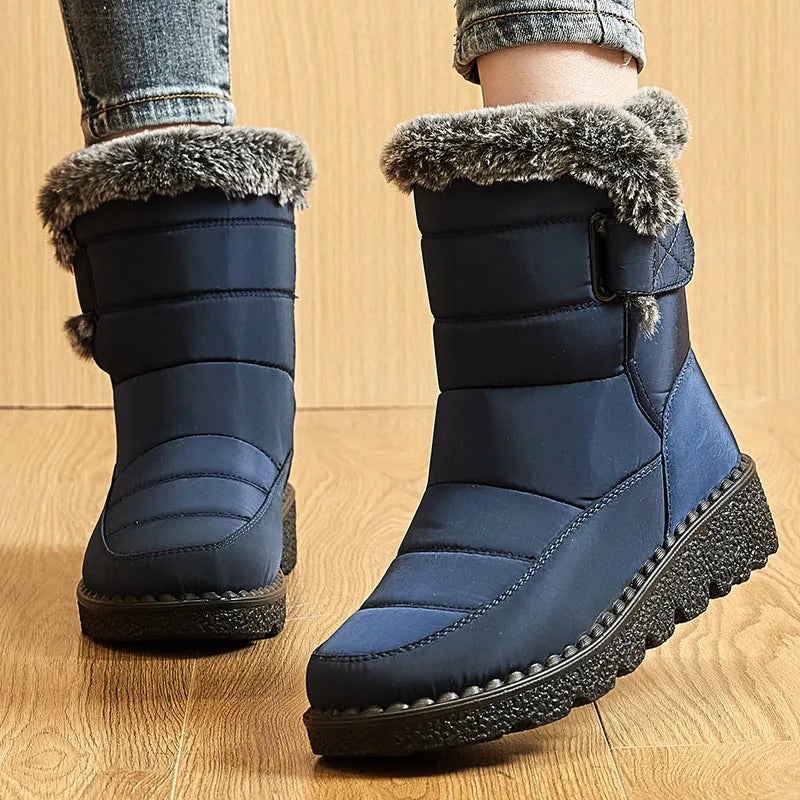 Women's Waterproof Snow Boots - Ankle Boots with Fur Lining, Low Heel