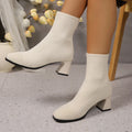 Knitted Sock Ankle Boots with Square Heels
