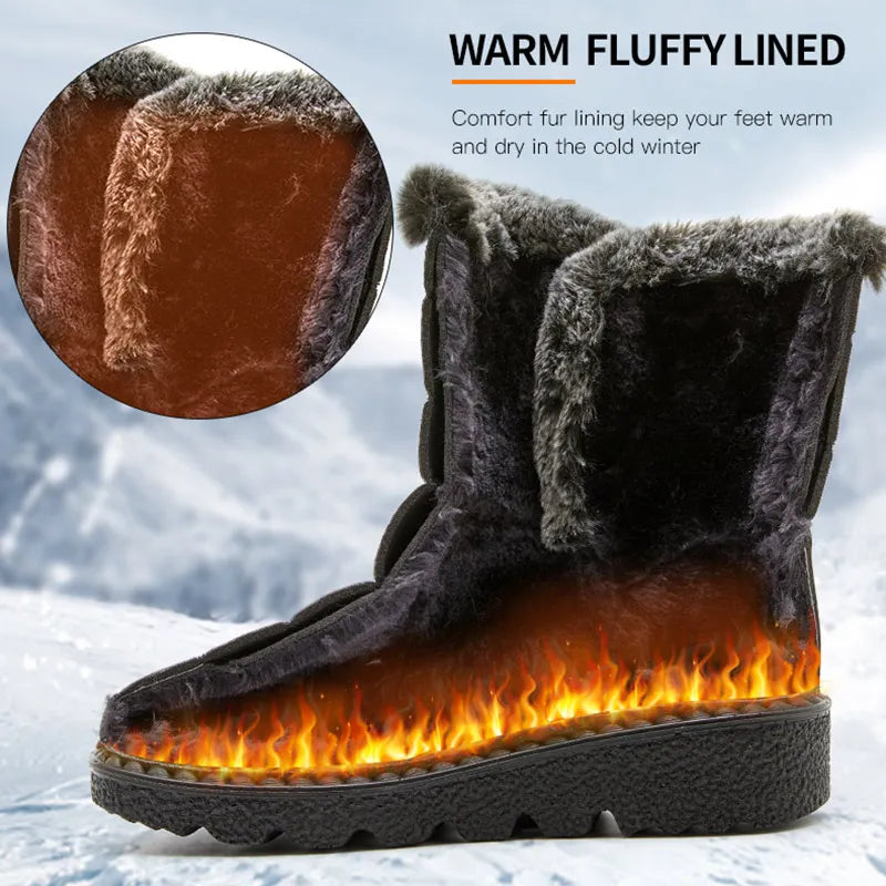 Women's Waterproof Snow Boots - Ankle Boots with Fur Lining, Low Heel