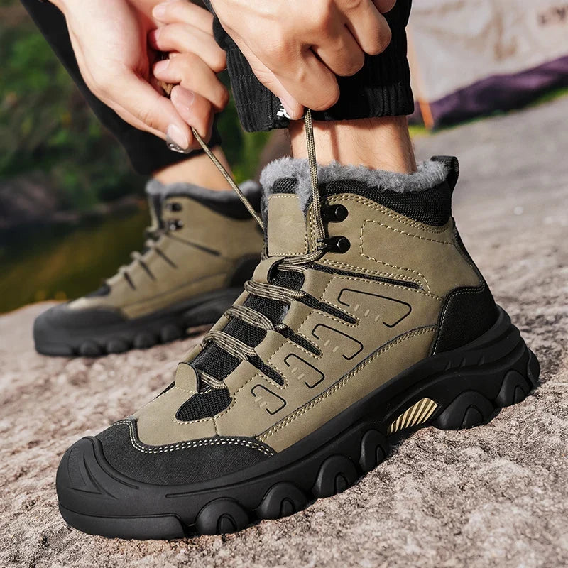Men's Genuine Leather Ankle Boots - Plush-Lined Winter Boots