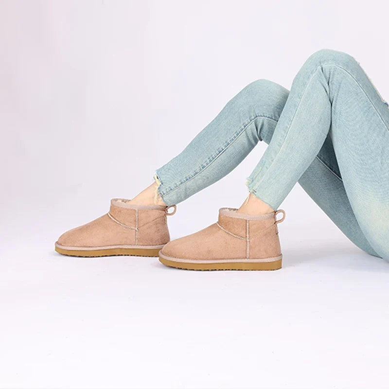 Women's Plush Snow Boots - Anti-Slip Faux Suede Ankle Boots