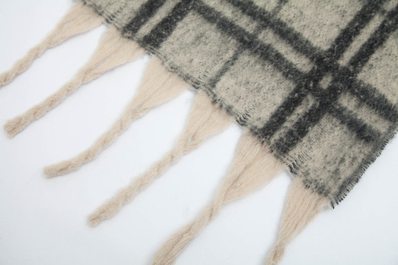 Chunky Fringe Plaid Blanket Scarf