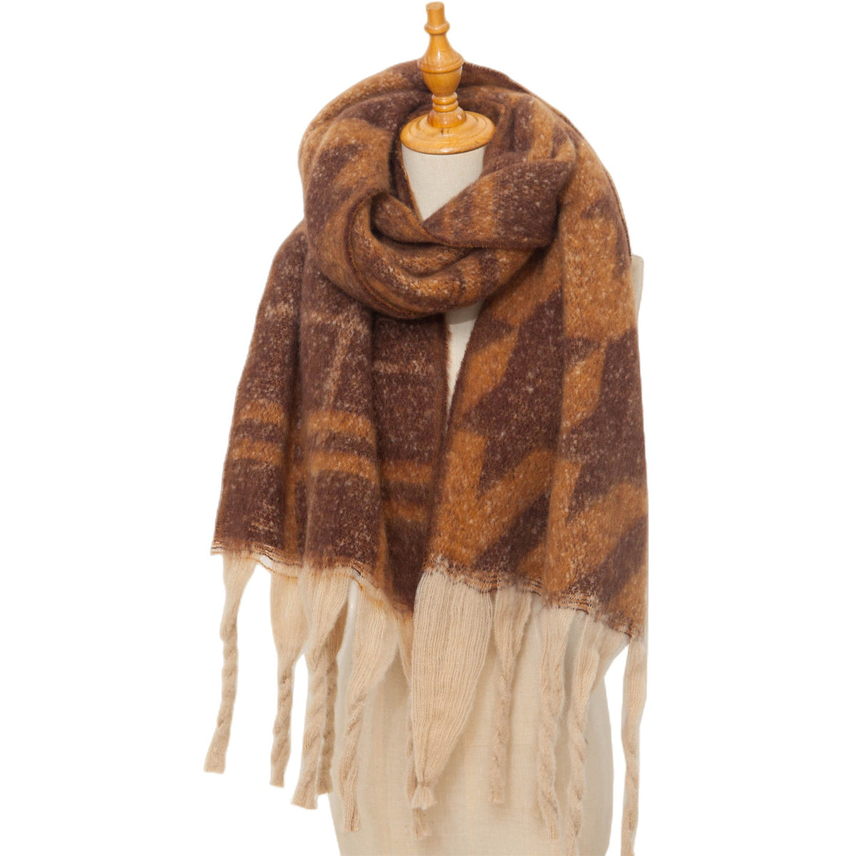 Chunky Fringe Plaid Blanket Scarf