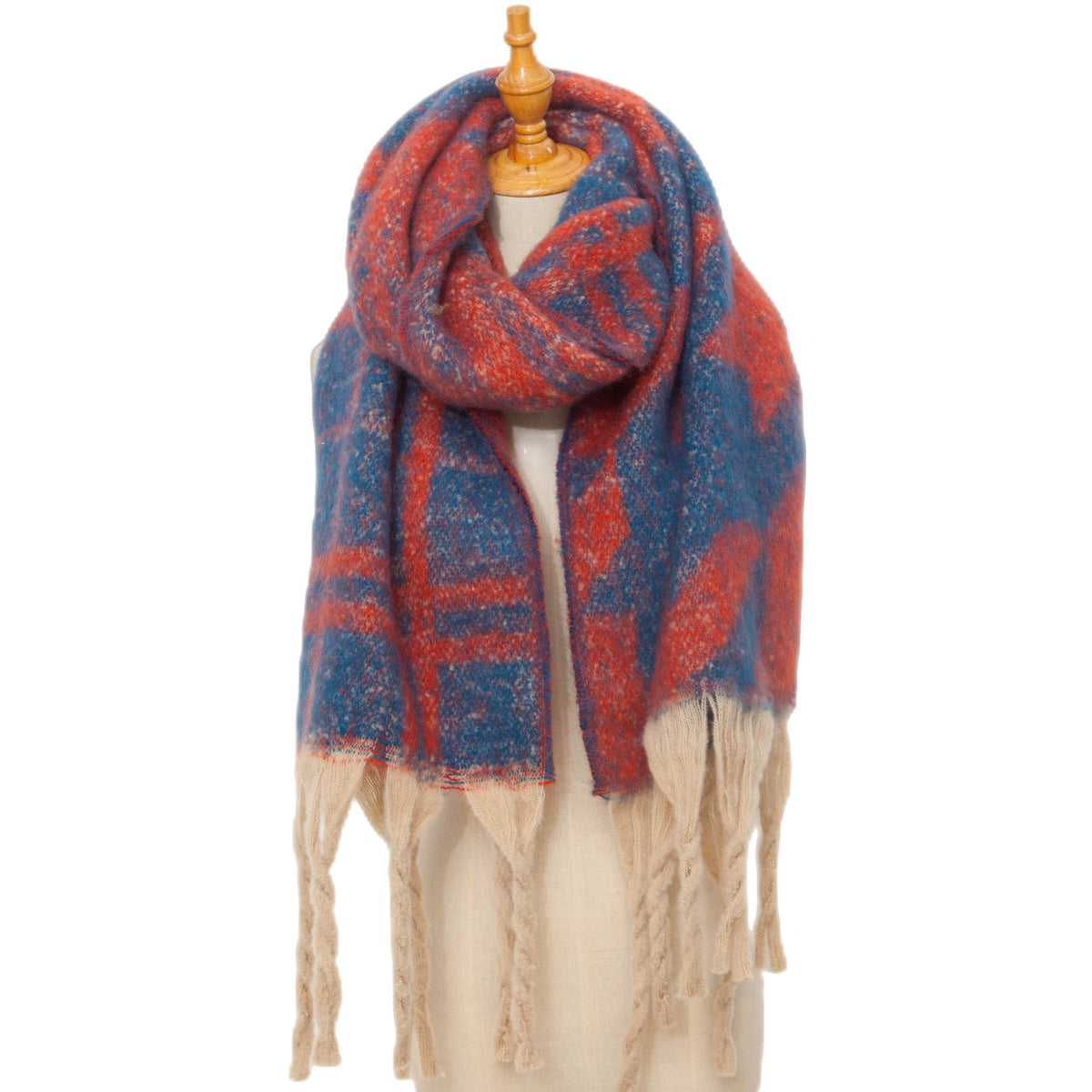 Chunky Fringe Plaid Blanket Scarf