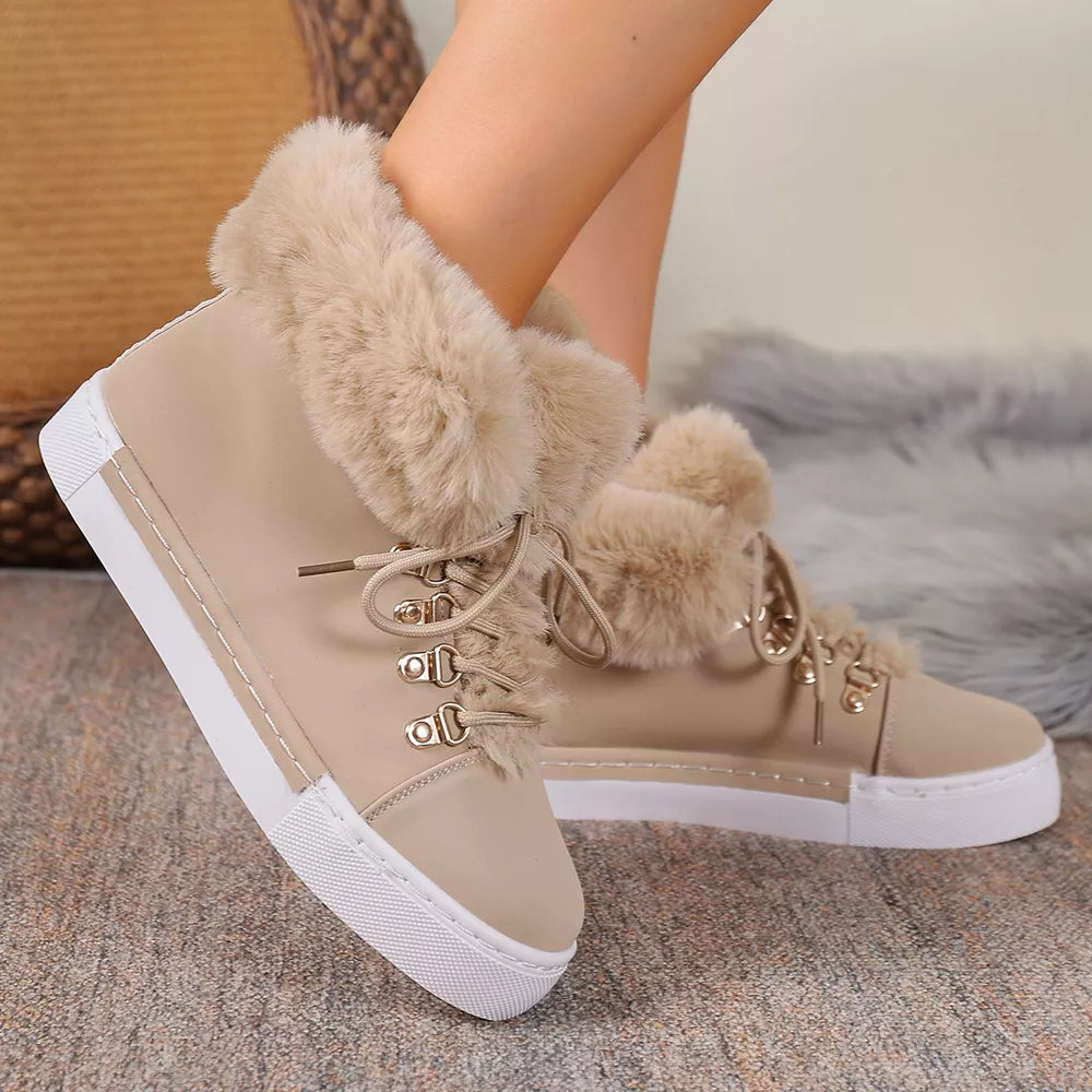 Fluffy Cuff Round-toe Platform Boots