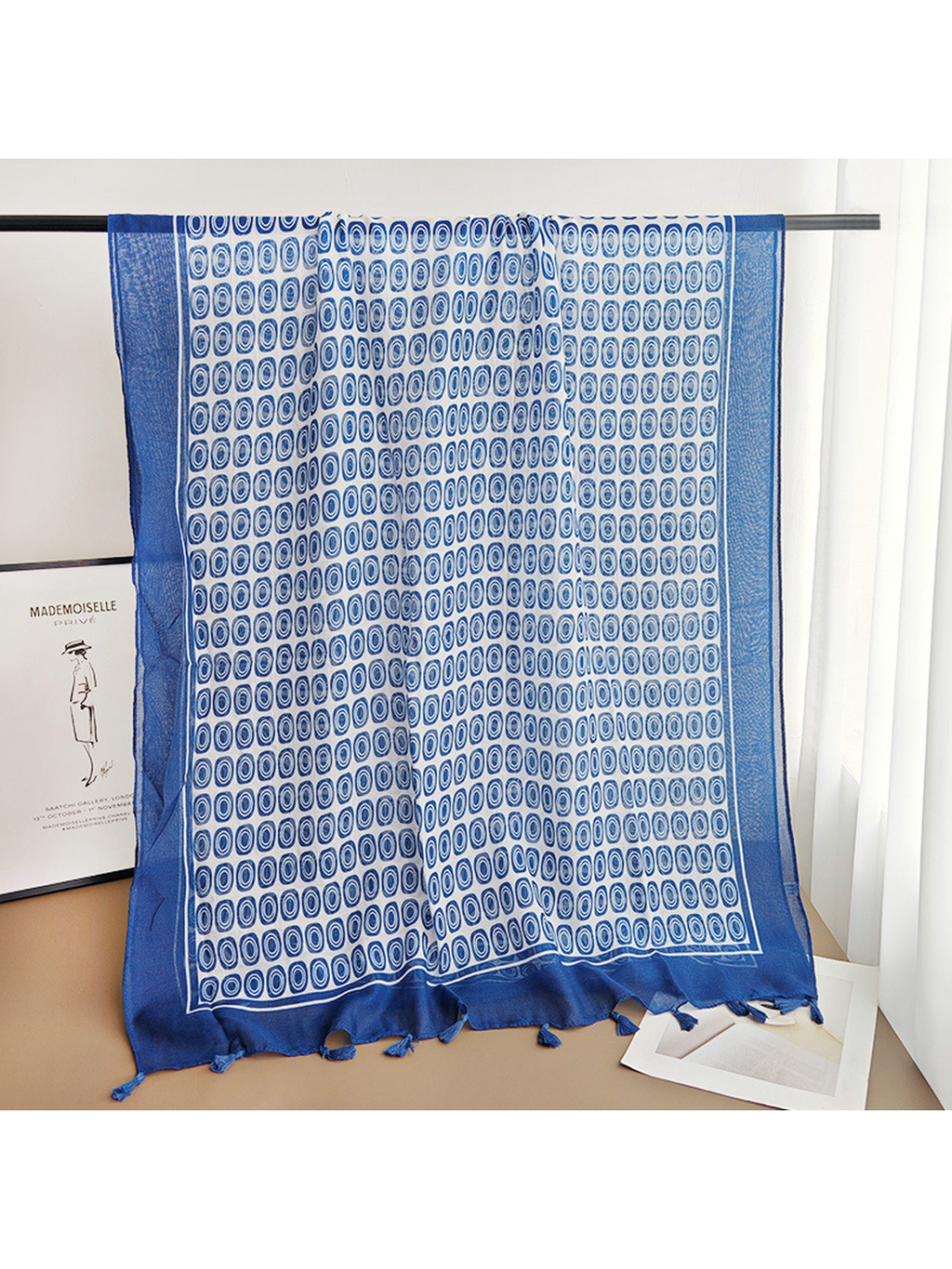Scarvii - Geometric Oval Print Pattern Tassel Scarf
